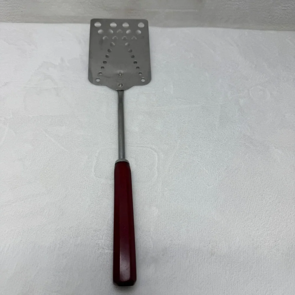 VTG 1950's Corona Bakelite‎ Maroon Handle Slotted Spatula Flipper Farmhouse